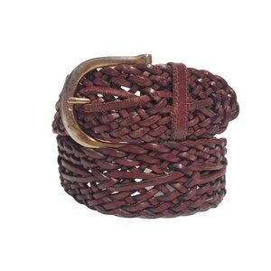 TALBOTS Womens Belt Woven Brown Leather 2" Wide Size M 30-34"
